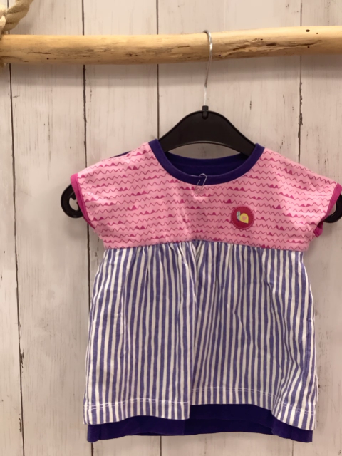 Sigikid  Wende T-Shirt  Gr. 68  lila Aufnäher / rosa pink Wellenstreifen + lila weiße Streifen