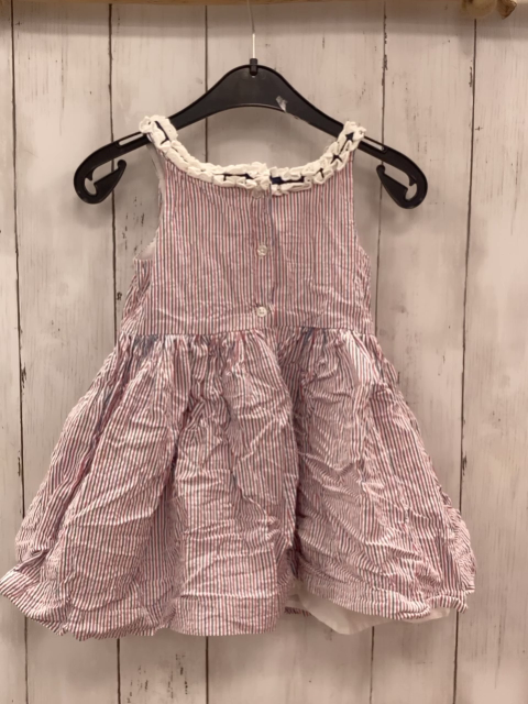 Laura Ashley  Kleid  Gr. 92  weiß blau rote Streifen Unterrock blau weißer Ausschnitt mit Rüschen 
