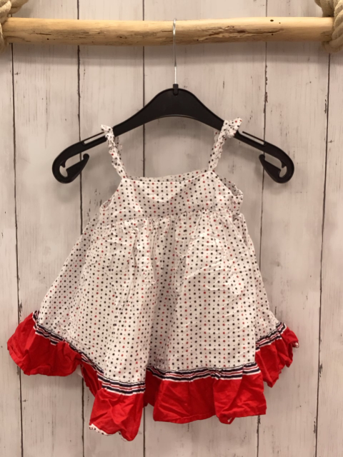 GAP  Kleid  Gr. 74  weiß blau rote Sterne + roter Rüschensaum 