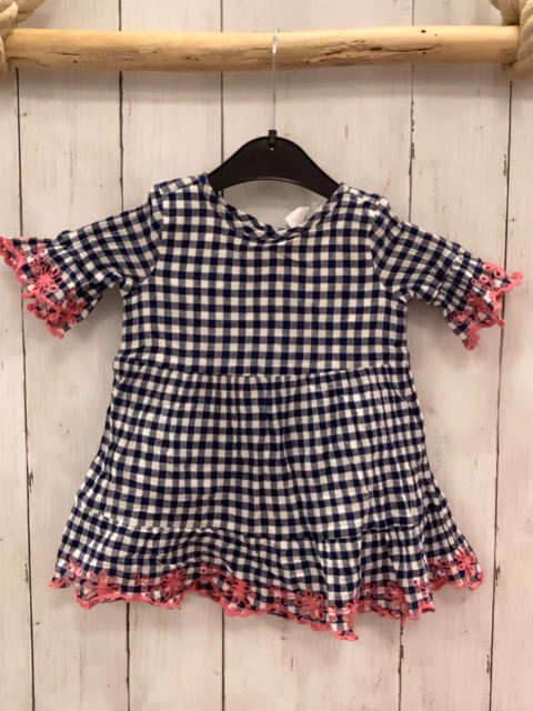 GAP  Kleid  Gr. 80  blau weiß kariert pink Blumenstickerei 