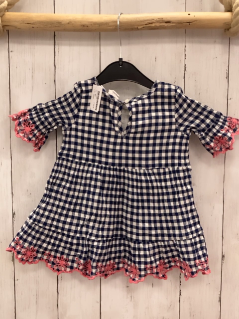 GAP  Kleid  Gr. 80  blau weiß kariert pink Blumenstickerei 