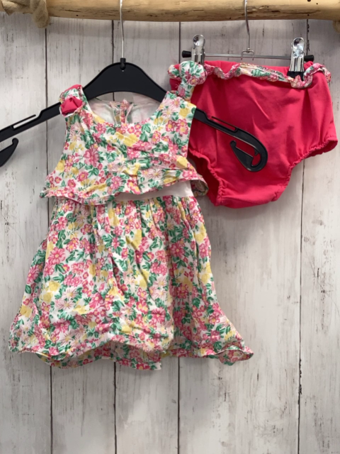2tlg  Kleid + Höschen  Gr. 80  weiß pink gelbe Blumen grüne Blätter 