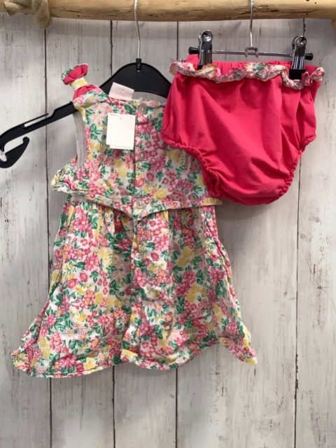 2tlg  Kleid + Höschen  Gr. 80  weiß pink gelbe Blumen grüne Blätter 