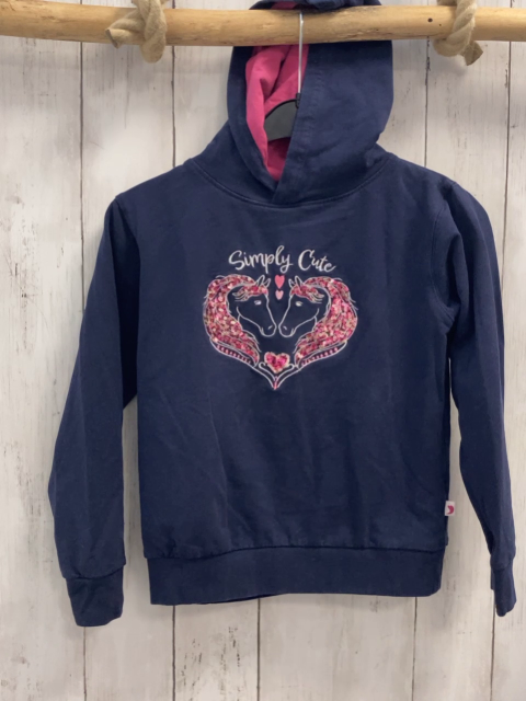 Salt & Pepper  Pullover   Gr. 128  blau Kapuze Pferde mit pink Pailetten silber Glitzerschrift 