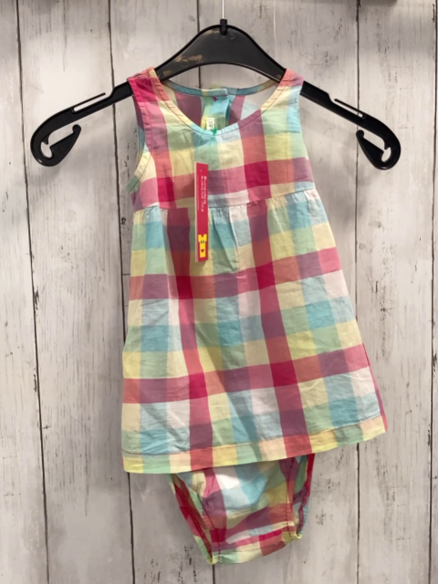 neu 2tlg Benetton  Kleid + Höschen  Gr. 68  pink gelb hellblau weiß kariert NP 14,95 € 