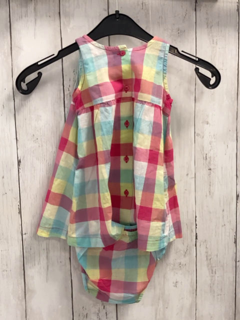 neu 2tlg Benetton  Kleid + Höschen  Gr. 68  pink gelb hellblau weiß kariert NP 14,95 € 