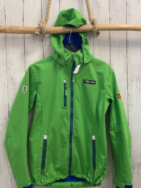 Trollkids  Softshelljacke  Gr. 164  hellgrün blauer Bund Kapuze 