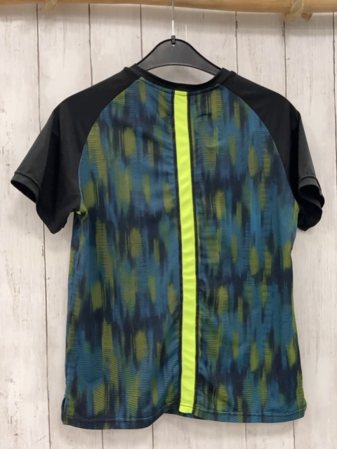 Decathlon  Sportshirt  Gr. 152  petrol schwarz hellgrün meliert schwarze Ärmel 