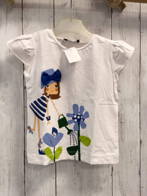 T-Shirt  Gr. 92  weiß Mädchen mit Gießkanne + Blumen 