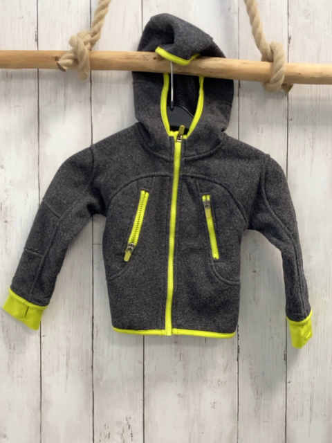 H&M  Fleecejacke  Gr. 92  grau Kapuze Hellgrüner Bund + Reißverschlüsse 