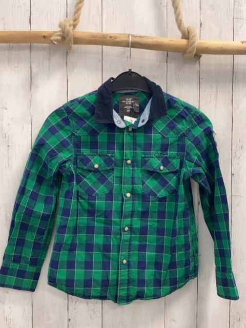 H&M  Hemd  Gr. 140  grün blau hellgrau kariert dunkelblauer Kordkragen 