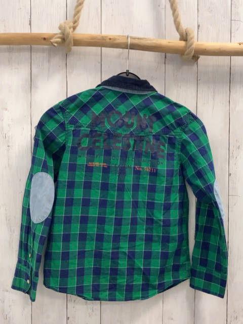 H&M  Hemd  Gr. 140  grün blau hellgrau kariert dunkelblauer Kordkragen 