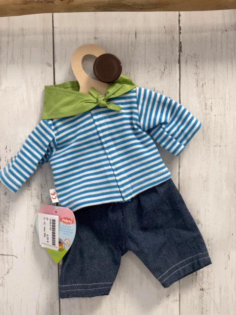 neu 3tlg  Puppenkleidung 28-35cm  hellblau weiß gestreiftes Shirt grünes Tuch Jeans Np 15,99 € 