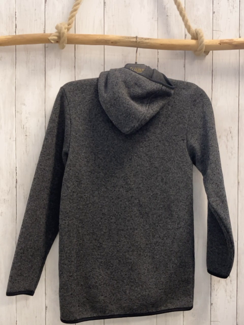 neu H&M  Strickjacke  Gr. 170  grau schwarz meliert Kapuze schwarzer Bund 