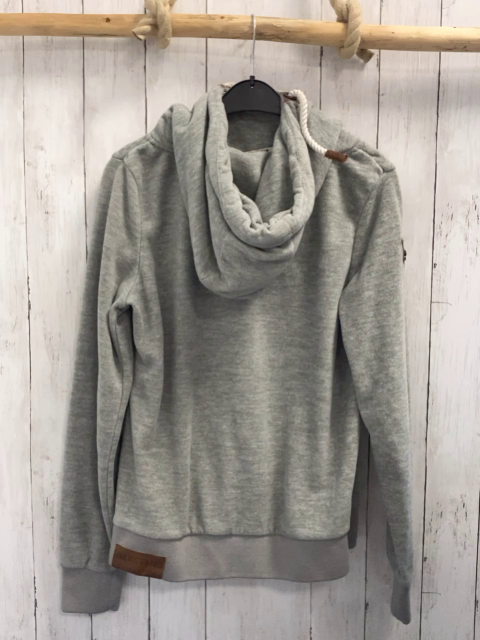 Naketano  Pullover  Gr. 158/164  grau Fleece Kapuze braune Applikationen + Kordel