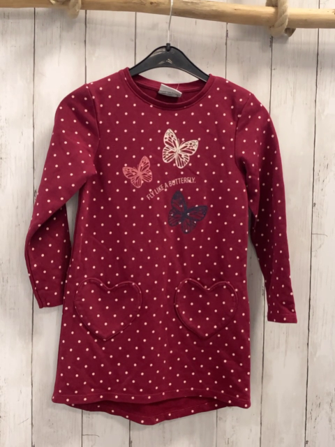  Kleid Gr. 122  rot rosa Punkte Schmetterlinge