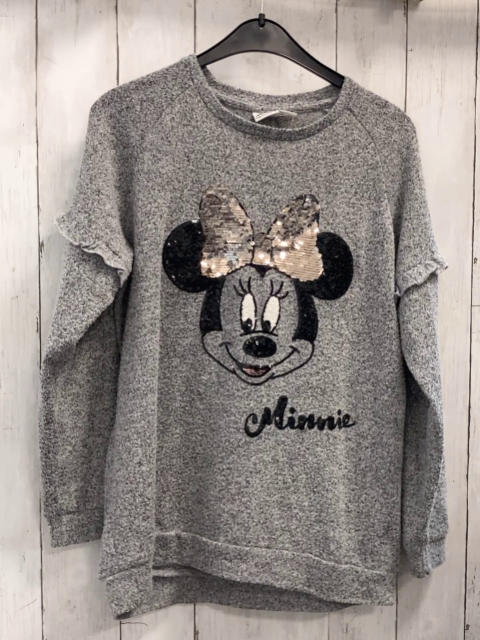 Disney  Pullover  Gr. 158  hellgrau grau meliert Strick Minnie Mouse mit Pailettenschleife 