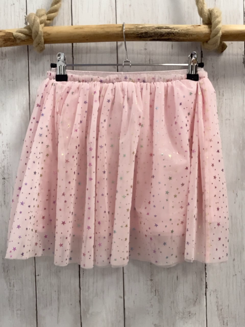   Rock Gr. 122  rosa Tüllüberrock mit bunten glänznden Sternen 