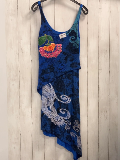 Desigual  Kleid Gr. M  blau schwarz mint Druck + bunte Blumen 