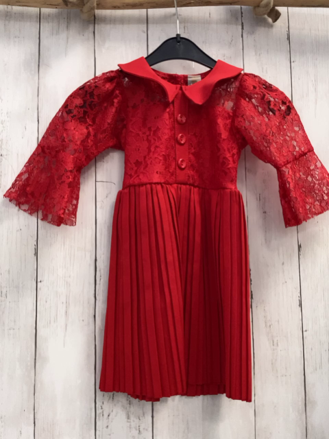   Kleid  Gr. 92  rot Oberteil mit Stickerei Faltenrock 