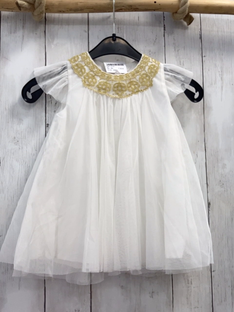 H&M  Kleid  Gr. 80  weiß Tüllüberrock goldene Stickerei 