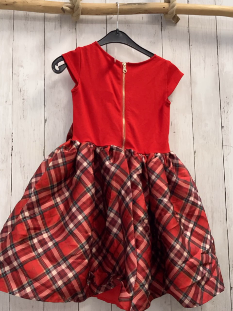 H&M  Kleid  Gr. 122  rotes Oberteil rot grau grün beige karierter Rock mit Schleife 