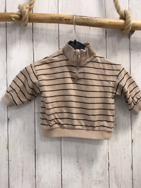 HM& Pullover  Gr. 74  beige dunkelgraue Streifen Reißverschluss 