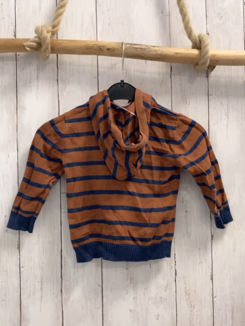 HM& Pullover  Gr. 86  rotbraun blaue Streifen Strick Kapuze Bauchtasche 