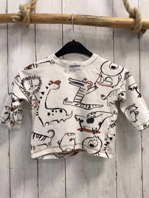 Next  Langarmshirt  Gr. 80  weiß schwarze Tiere mit braunen Applikationen