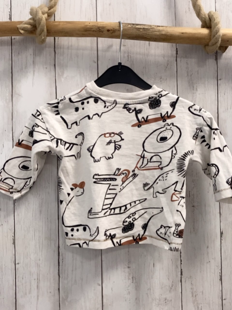 Next  Langarmshirt  Gr. 80  weiß schwarze Tiere mit braunen Applikationen