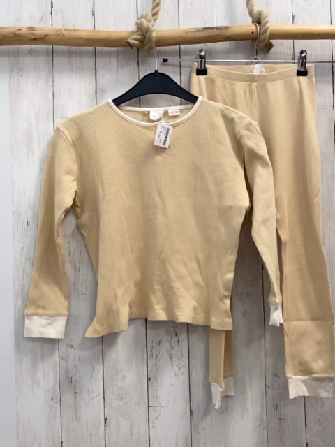 2tlg Zara  Schlafanzug  Gr. 128  beige Struktur creme Bund 