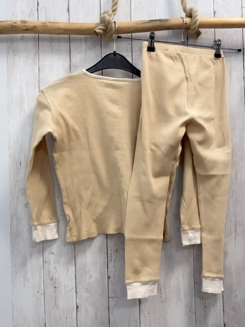 2tlg Zara  Schlafanzug  Gr. 128  beige Struktur creme Bund 