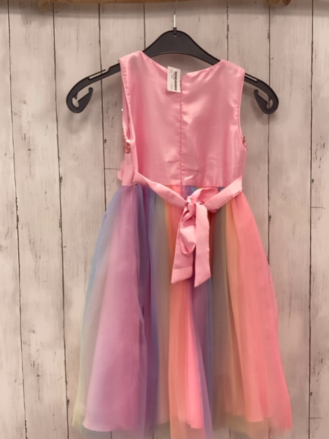   Kleid  Gr. 140  rosa Oberteil mit Pailetten bunter Tüllüberrock 