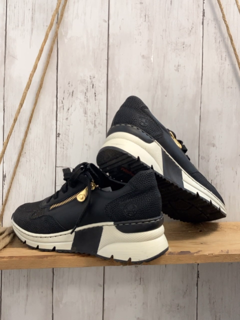 Rieker  Schuhe  Gr. 40  schwarz mit golden Glitzer + goldenen Reißverschlüssen 