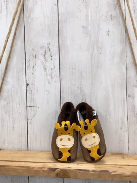   Hausschuhe  Gr. 19  braun hellbraun Leder Giraffe 