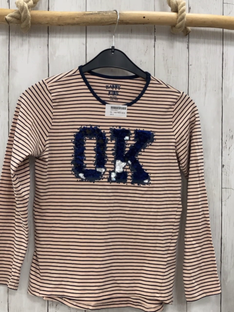   Langarmshirt  Gr. 146/152  rosa blaue Streifen Pailetten"OK" 