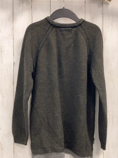 Zara  Pullover  Gr. 152  graugrün Struktur hellgrauer Saum seitliche Reißverschlüsse 