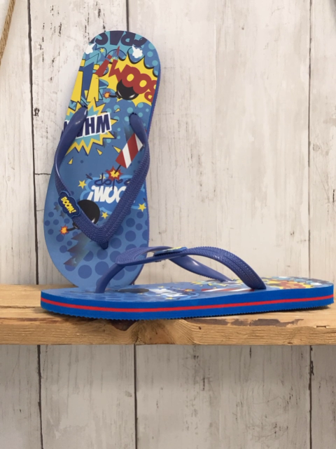   Flip Flops  Gr. 34  hellblau Comicschrift 