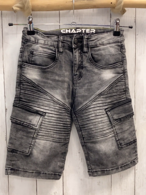   Shorts  Gr. 140  grau hellgrau Jeans aufgesetzte Taschen Bund verstellbar 