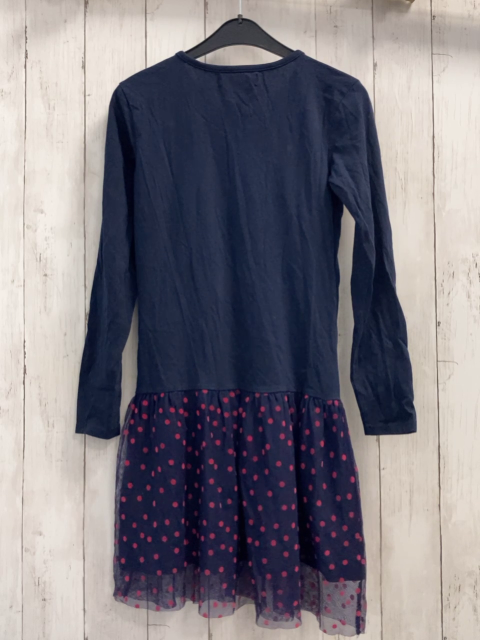 Desigual  Kleid  Gr. 146/152  blau bunte Pailettenschrift Tüllüberrock mit pink Punkten 