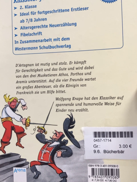 Bücherbär  Buch Die drei Musketiere 