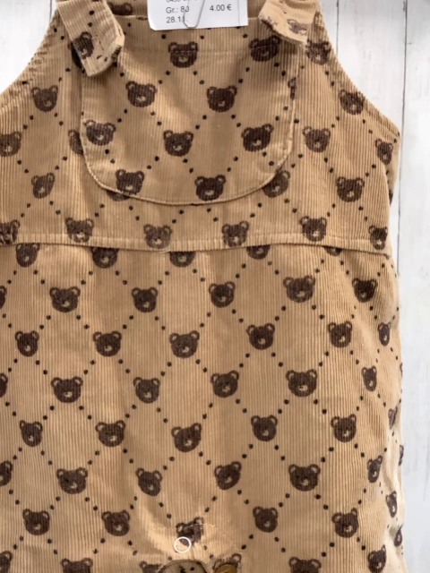   Latzhose  Gr. 80  hellbraun Kord braune Bärenköpfe beige Saum 