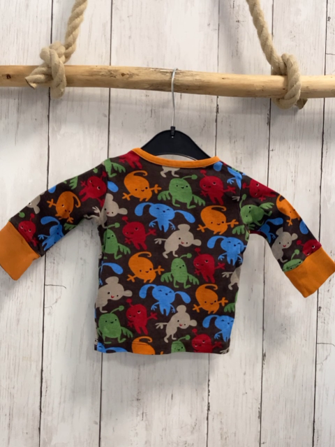 H&M Langarmshirt  Gr. 68  braun bunte Monster orange Bund 