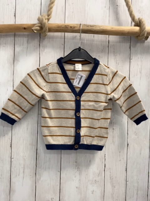 H&M  Strckjacke  Gr. 68  beige ocker Streifen blauer Bund 