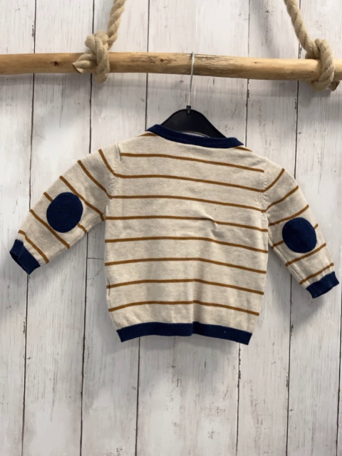 H&M  Strckjacke  Gr. 68  beige ocker Streifen blauer Bund 