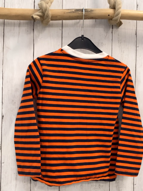 Petit Bateau  Langarmhirt  Gr. 116  schwarz orange Streifen weißer Bund 