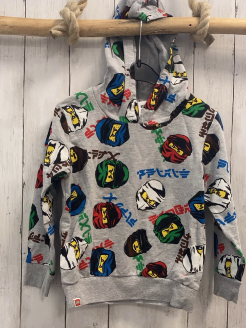 Lego Pullover  Gr. 110  hellgrau Kapuze Ninjagoköpfe 