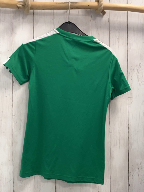 Adidas  Sportshirt  Gr. 164  grün weiße Streifen Schrift + Label 