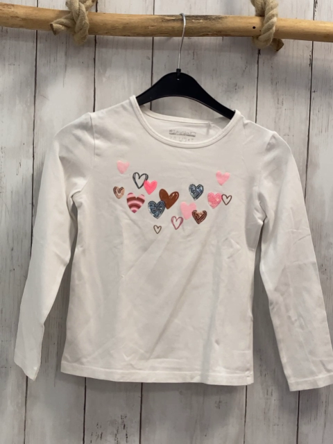 Staccato  Langarmshirt  Gr. 116  weiß bunte Herzen mit Glitzer + Pailetten