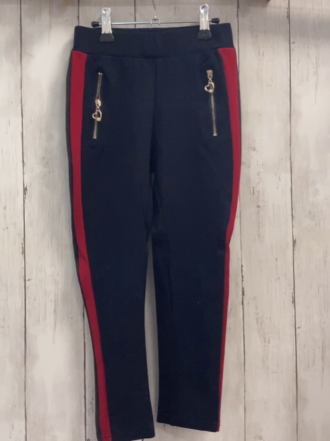   Leggings  Gr. 116  blau grau roter Seitenstreifen goldene Reißverschlüsse